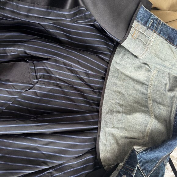 Sacai 21-05517 Mixed Media Blue Denim Jean Jacket Black Wool Sz 1 - Picture 5 of 11